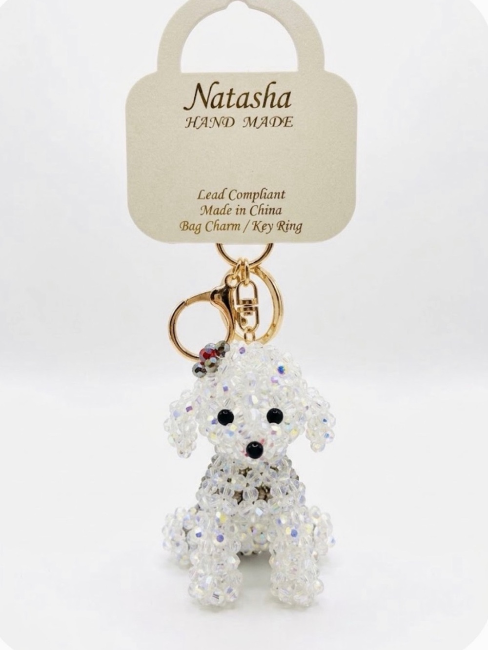 NWT ⚜️🖤⚜️ Natasha Pearl White Teddy Bear in Black Dress Keychain Bag Charm